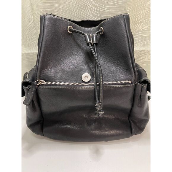 Vintage J Crew unisex black leather backpack main image 9